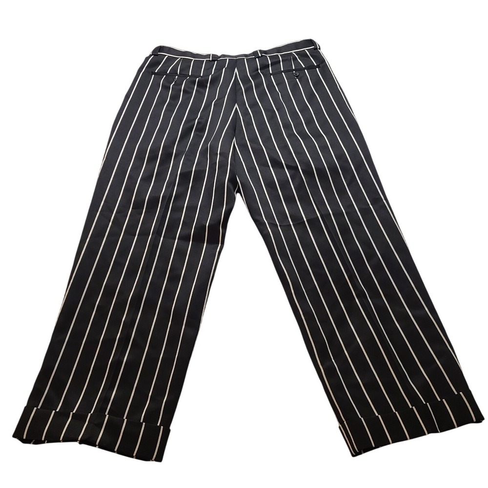 Ferera Milano Italy Men's 38x34 Pinstripe Pleated Cuffed Dress Pants Black White